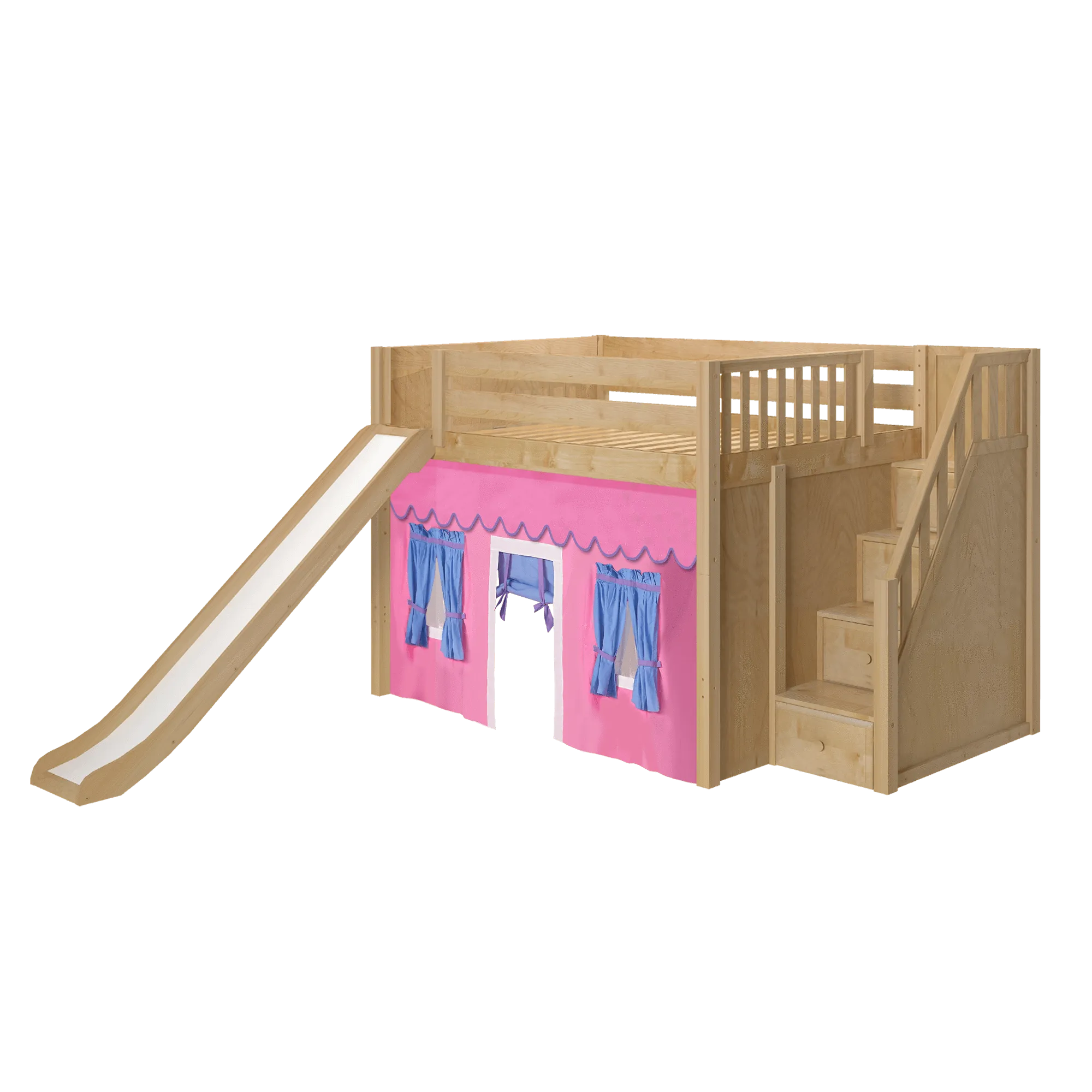 Maxtrix Full Mid Loft Bed with Stairs, Curtain   Slide