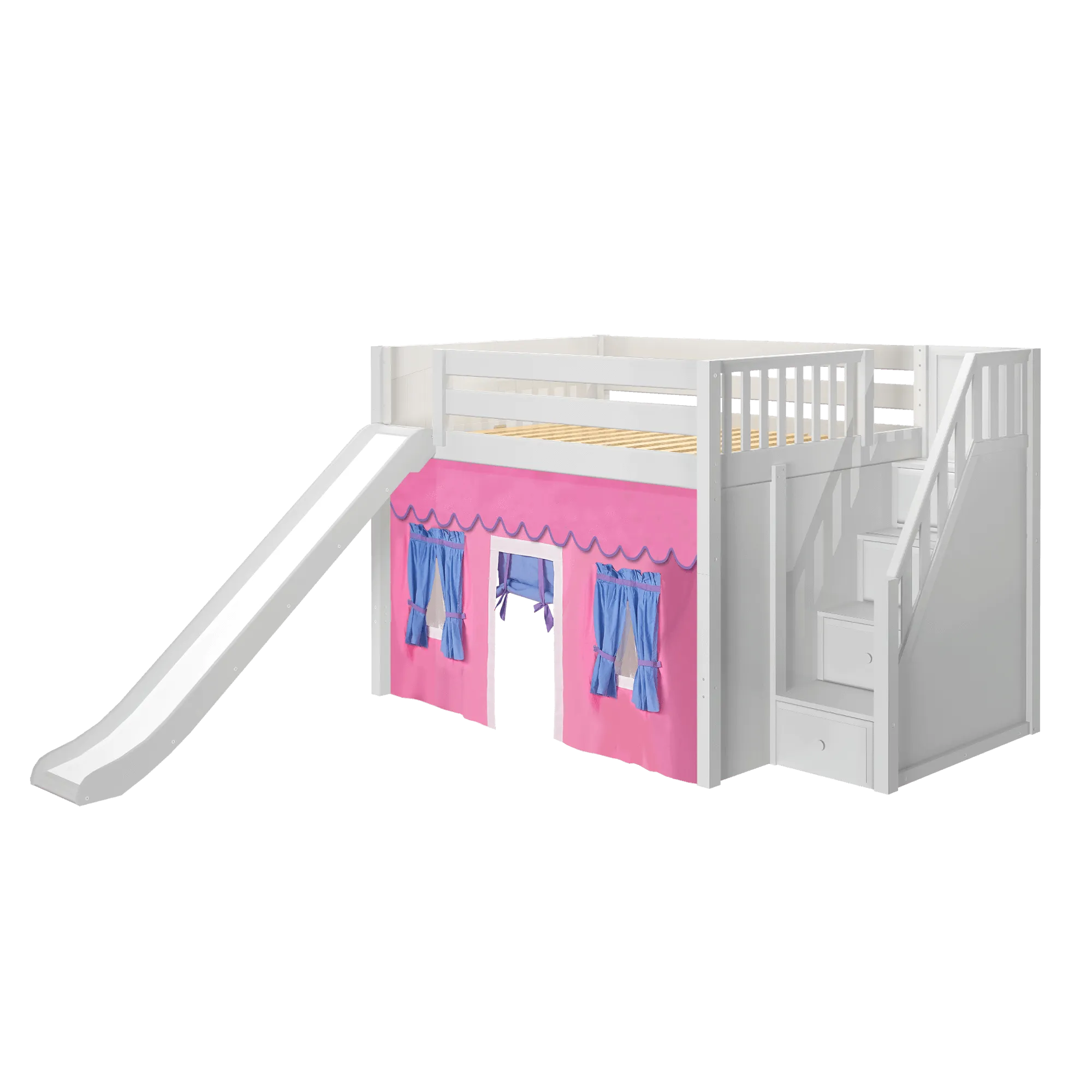 Maxtrix Full Mid Loft Bed with Stairs, Curtain   Slide
