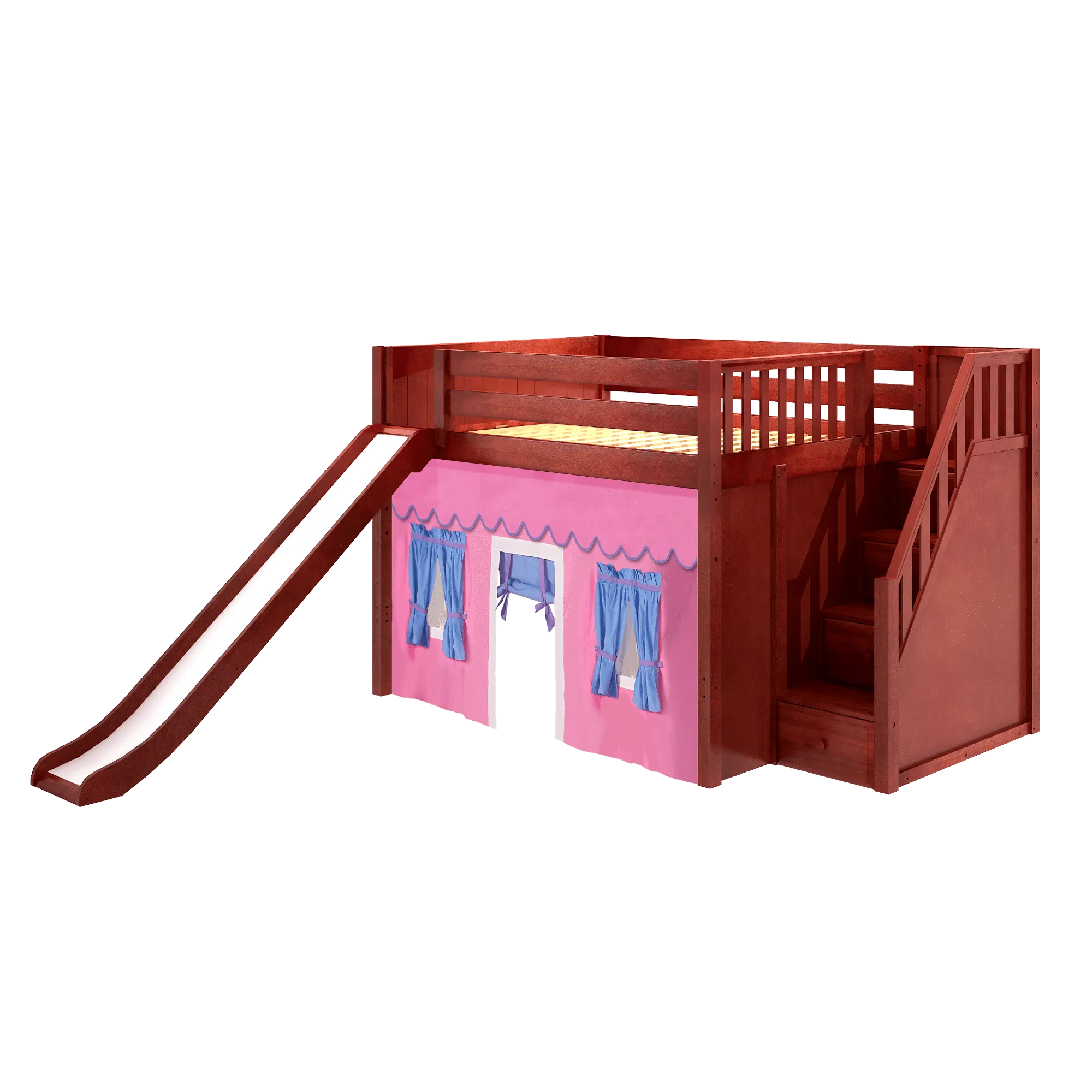 Maxtrix Full Mid Loft Bed with Stairs, Curtain   Slide