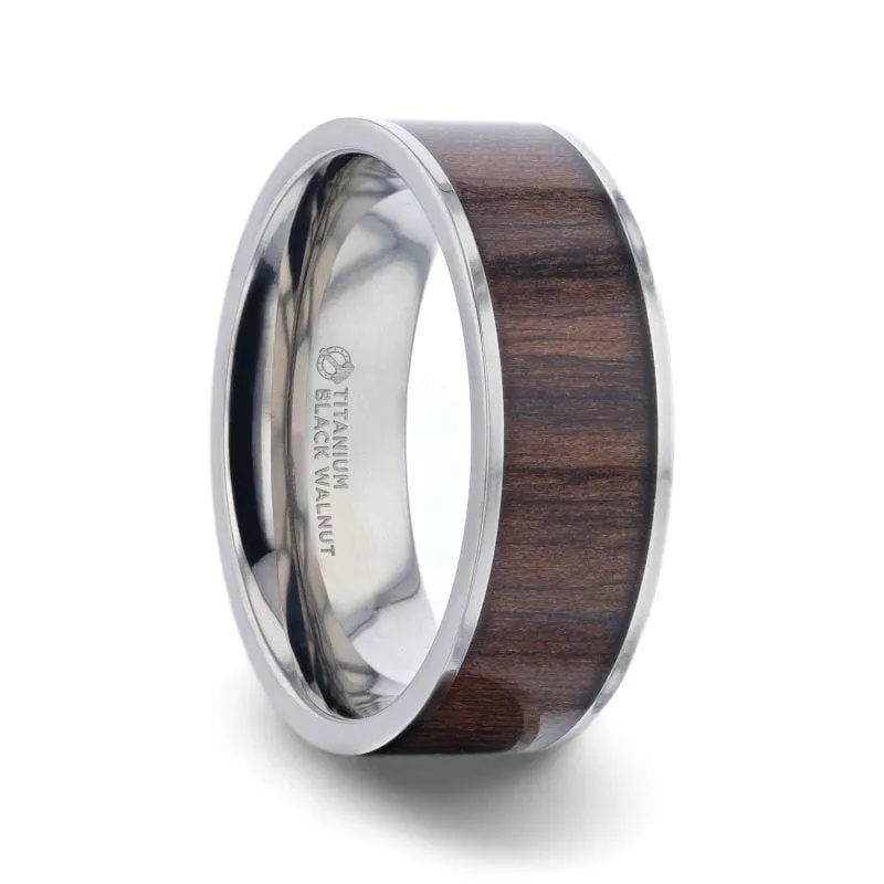 MELBOURNE Black Walnut Wood Inlaid Titanium Men's Wedding Band  - 8mm