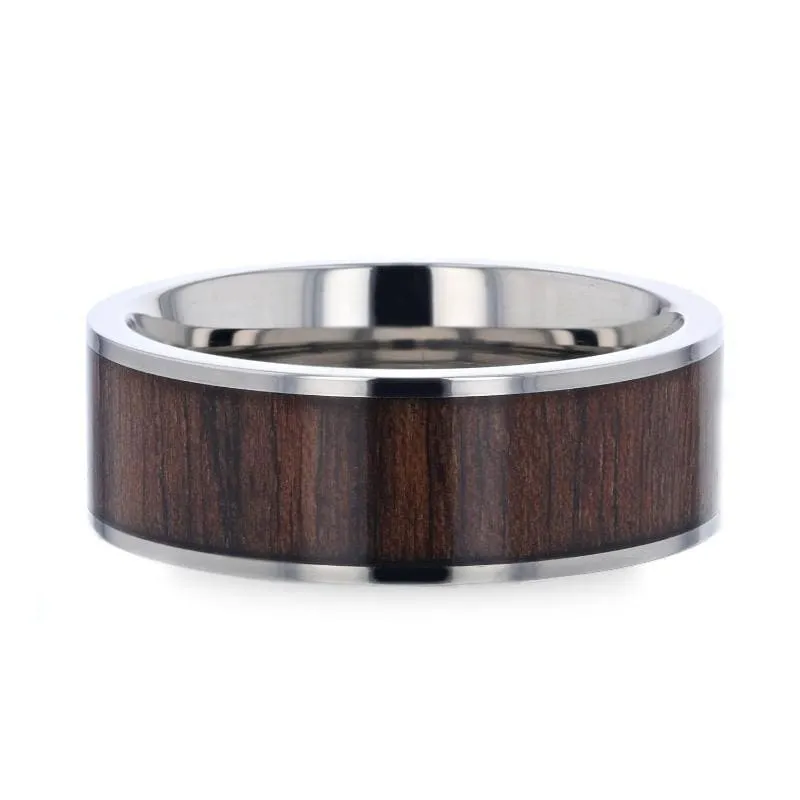 MELBOURNE Black Walnut Wood Inlaid Titanium Men's Wedding Band  - 8mm