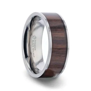 MELBOURNE Black Walnut Wood Inlaid Titanium Men's Wedding Band  - 8mm