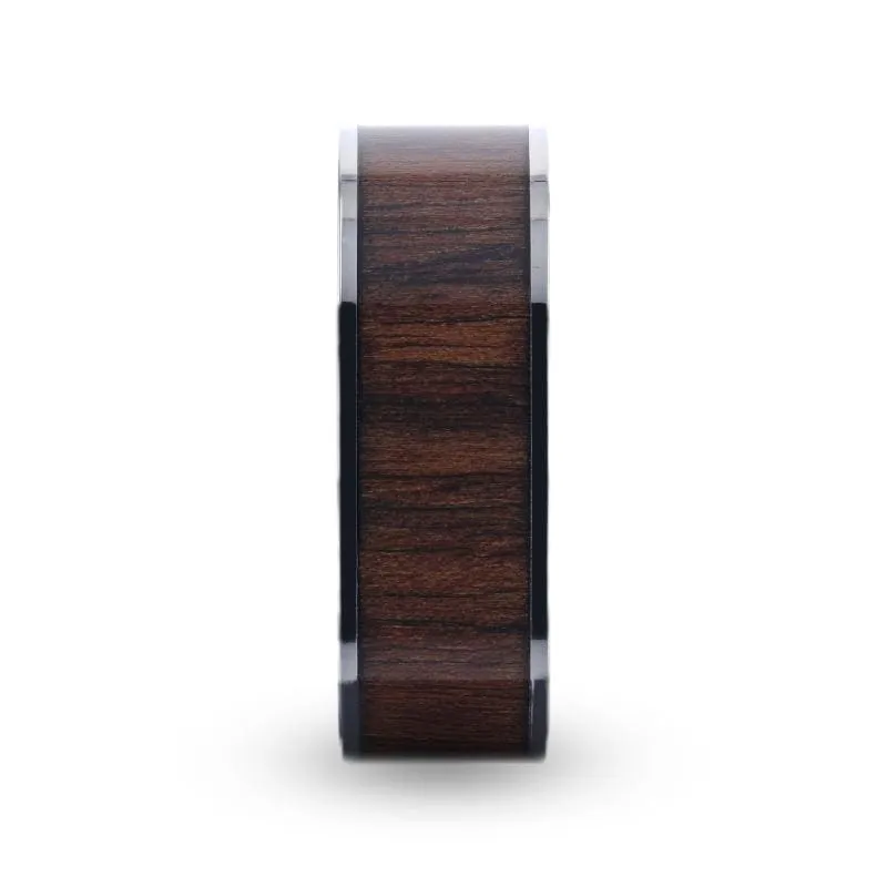 MELBOURNE Black Walnut Wood Inlaid Titanium Men's Wedding Band  - 8mm