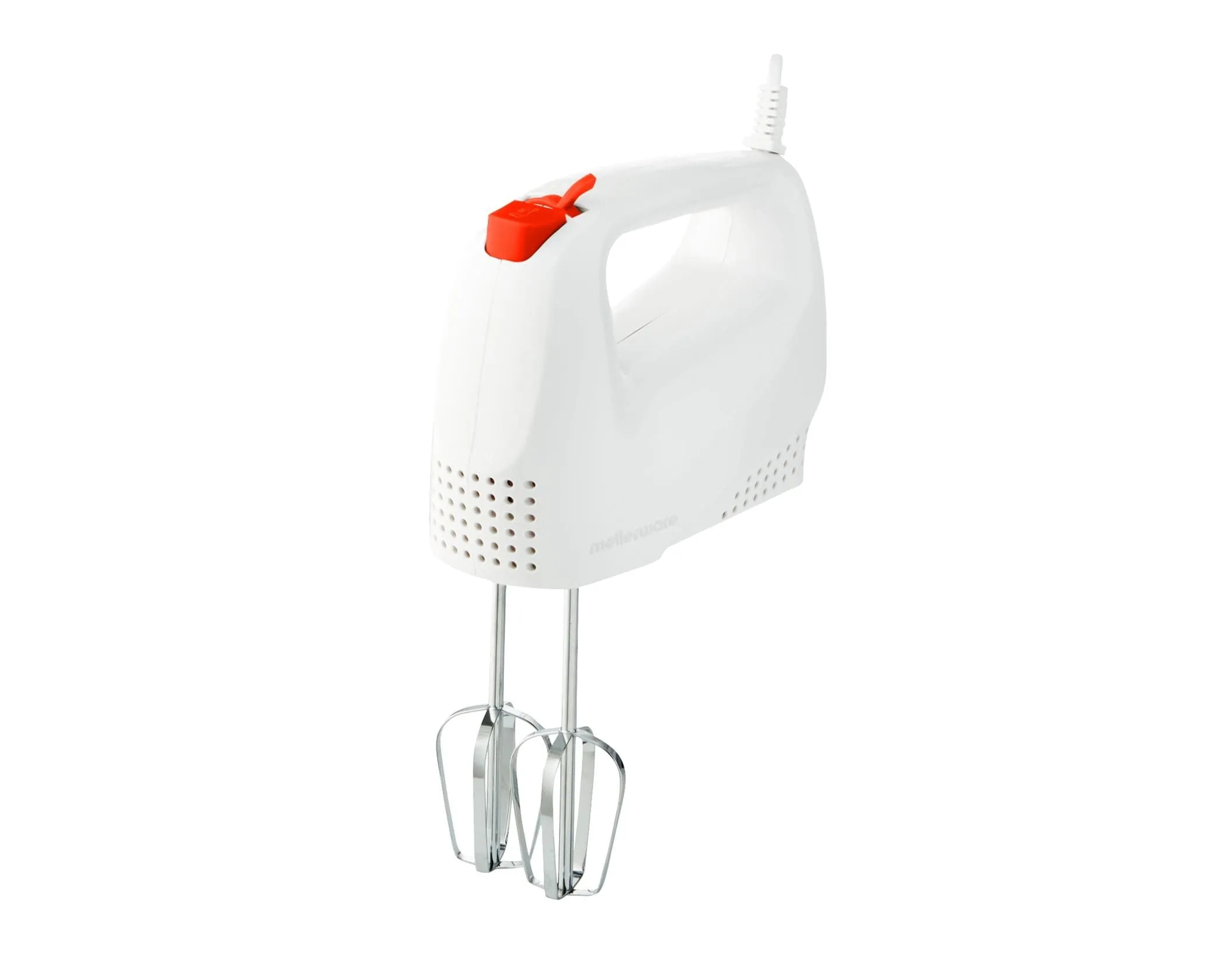 Mellerware Mixo 100W Hand Mixer With Dough Hooks & Beaters Chrome White 5 Speed