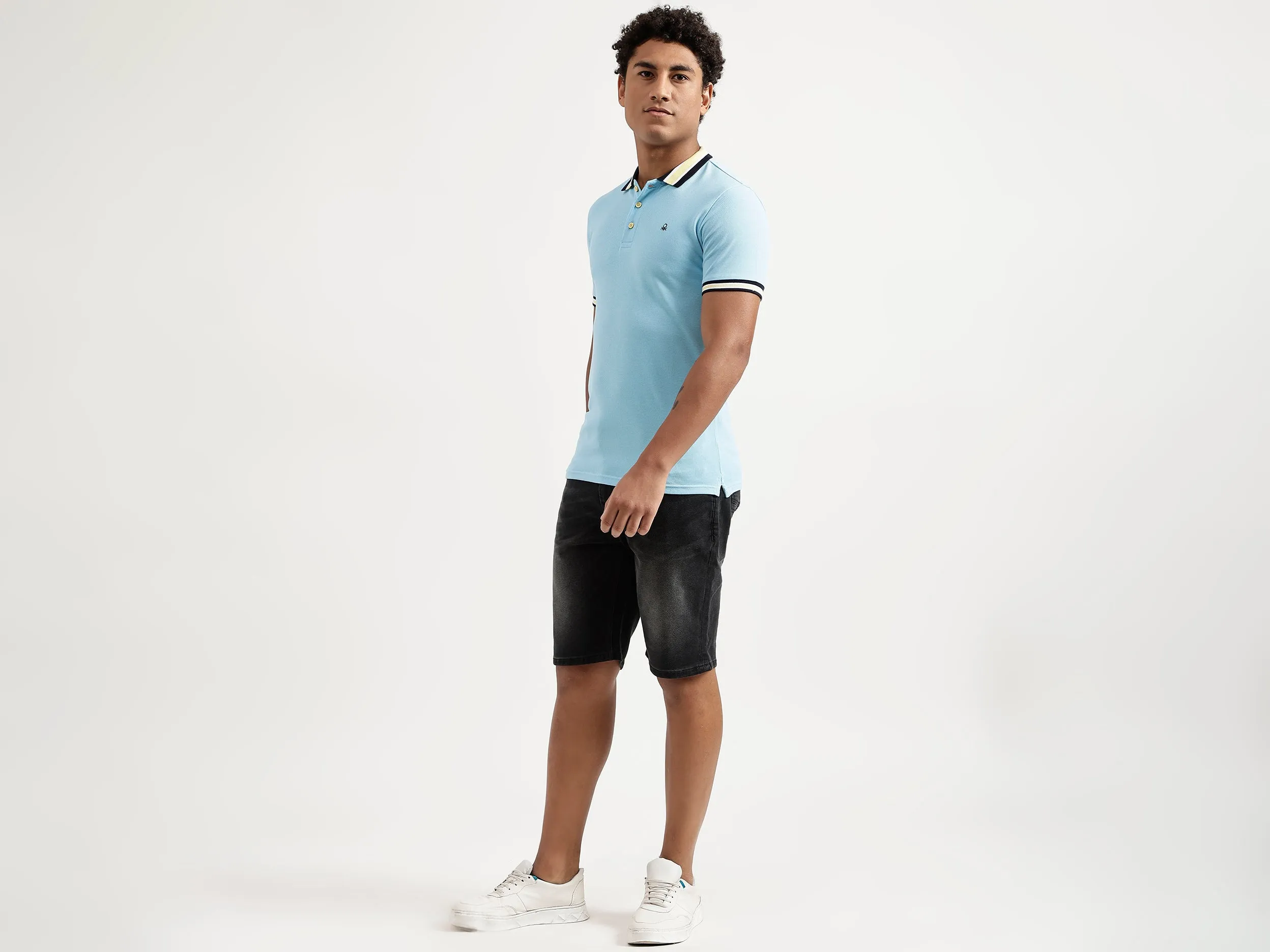 Men Blue Solid Regular Polo T Shirt