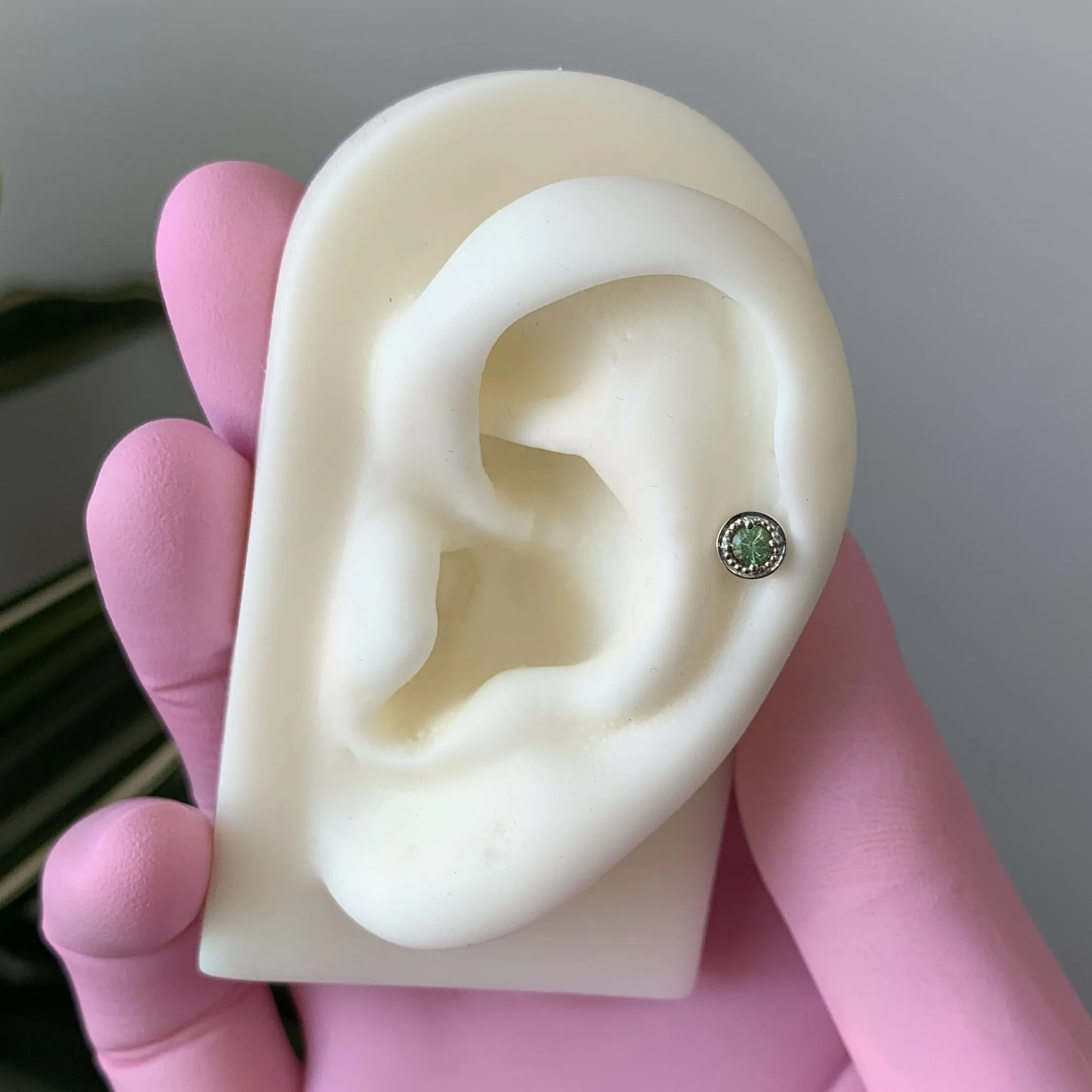 Millgrain Prong with Seafoam Tourmaline Threadless End