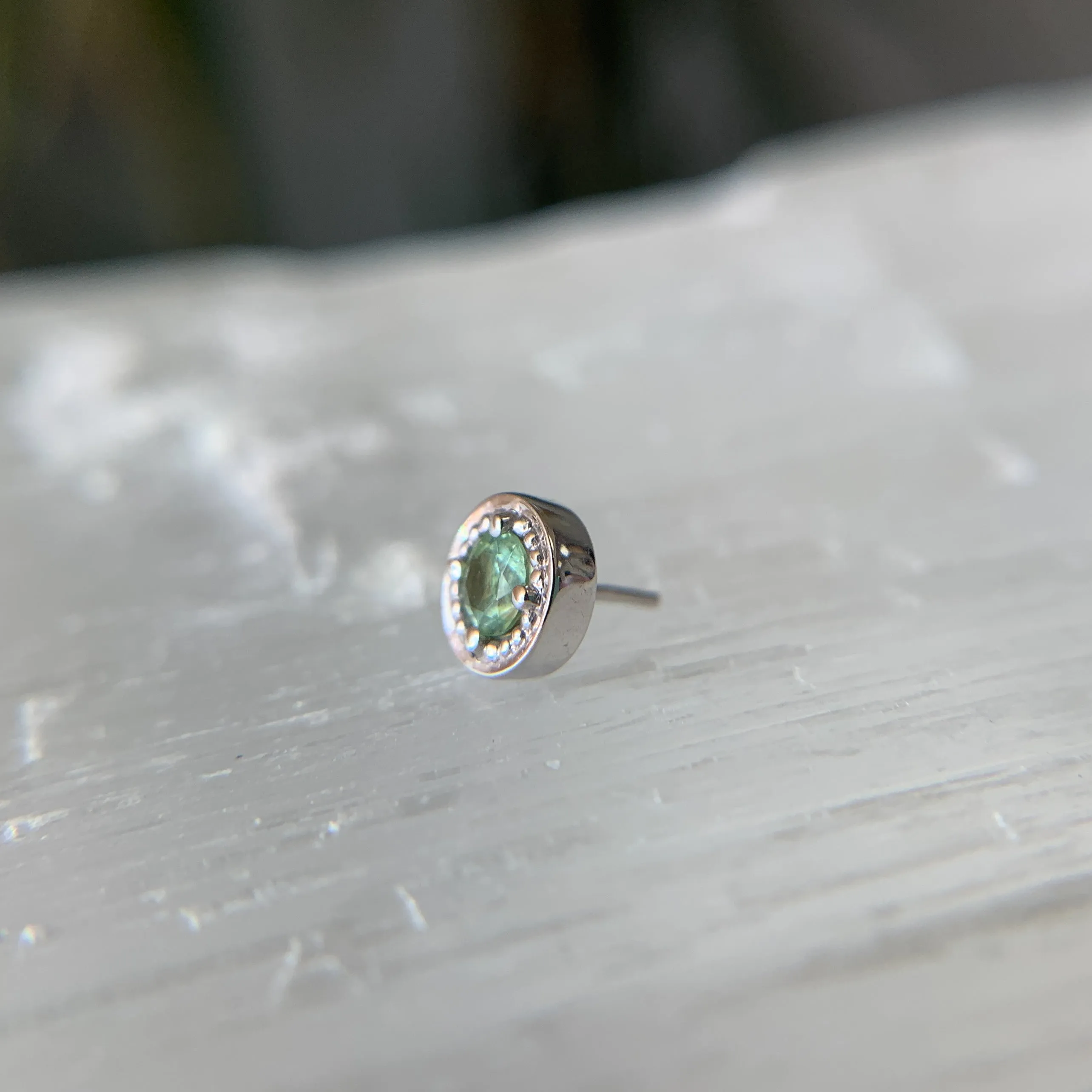 Millgrain Prong with Seafoam Tourmaline Threadless End