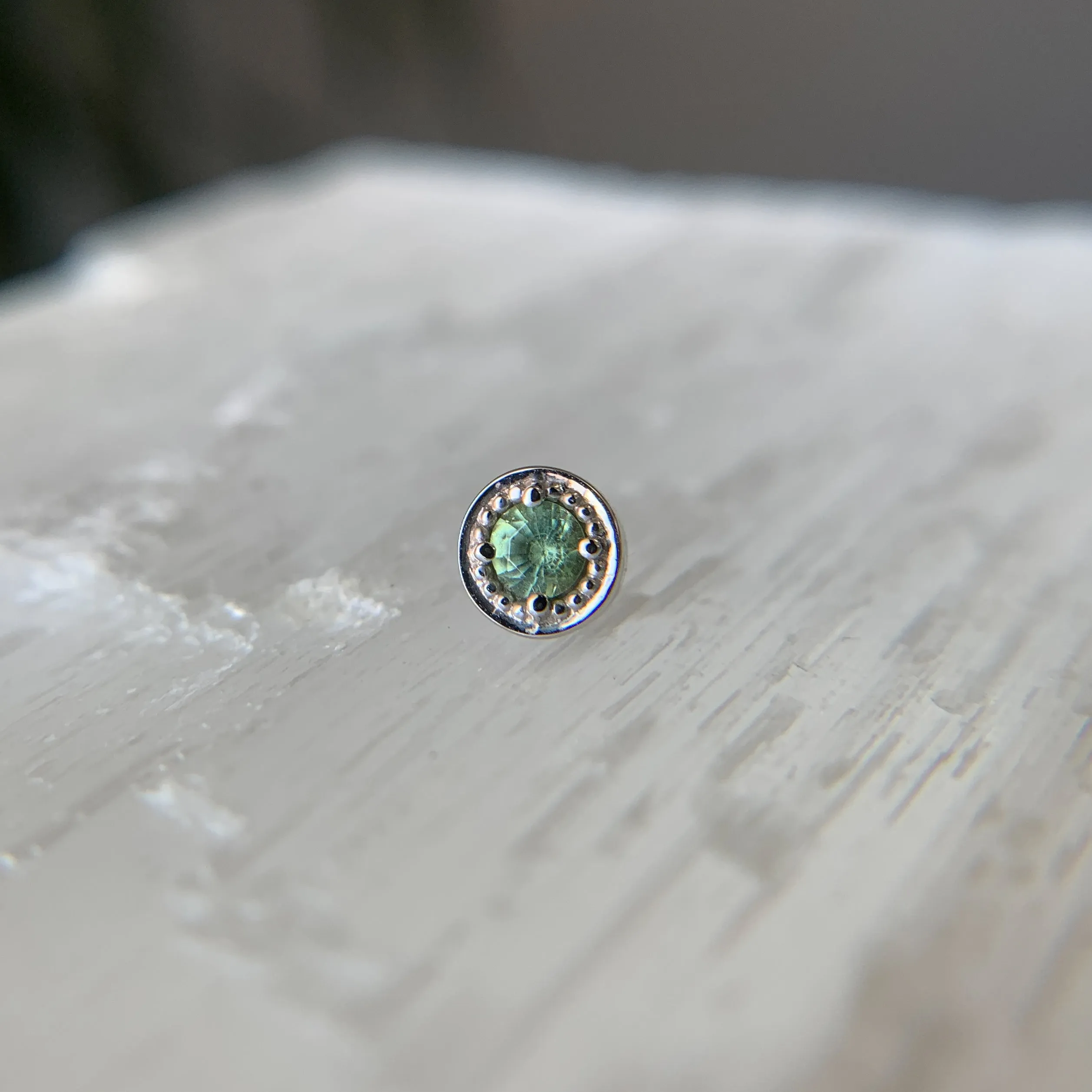 Millgrain Prong with Seafoam Tourmaline Threadless End