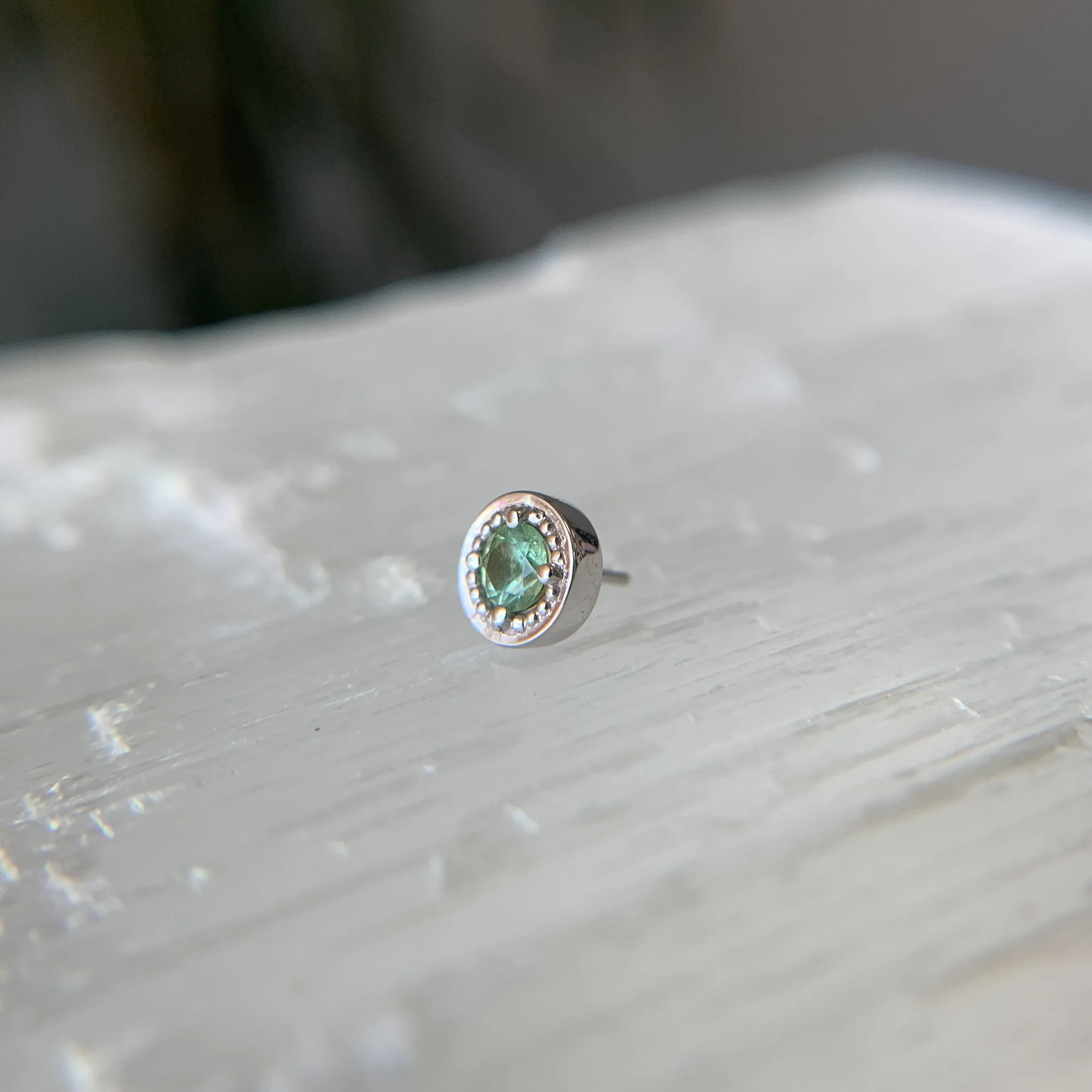 Millgrain Prong with Seafoam Tourmaline Threadless End