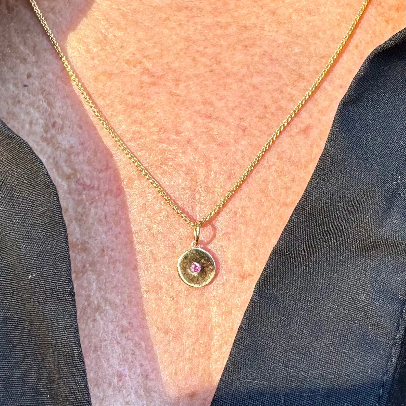 Mini Pink Sapphire Disk Charm