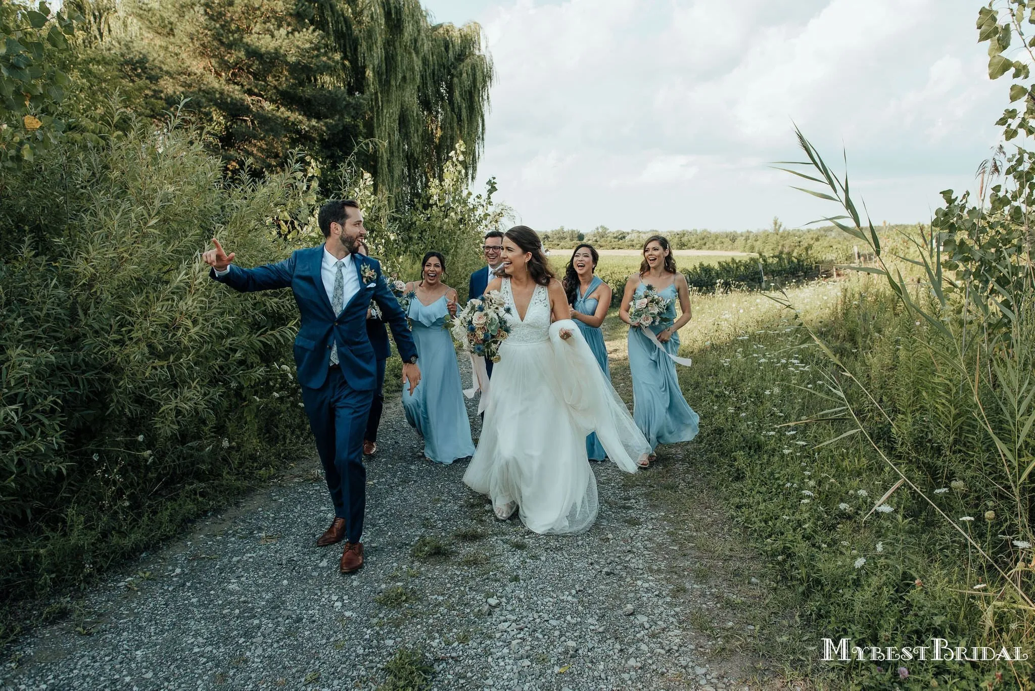 Mismatched Blue Chiffon A-line Long Cheap Bridesmaid Dresses, BDS0093
