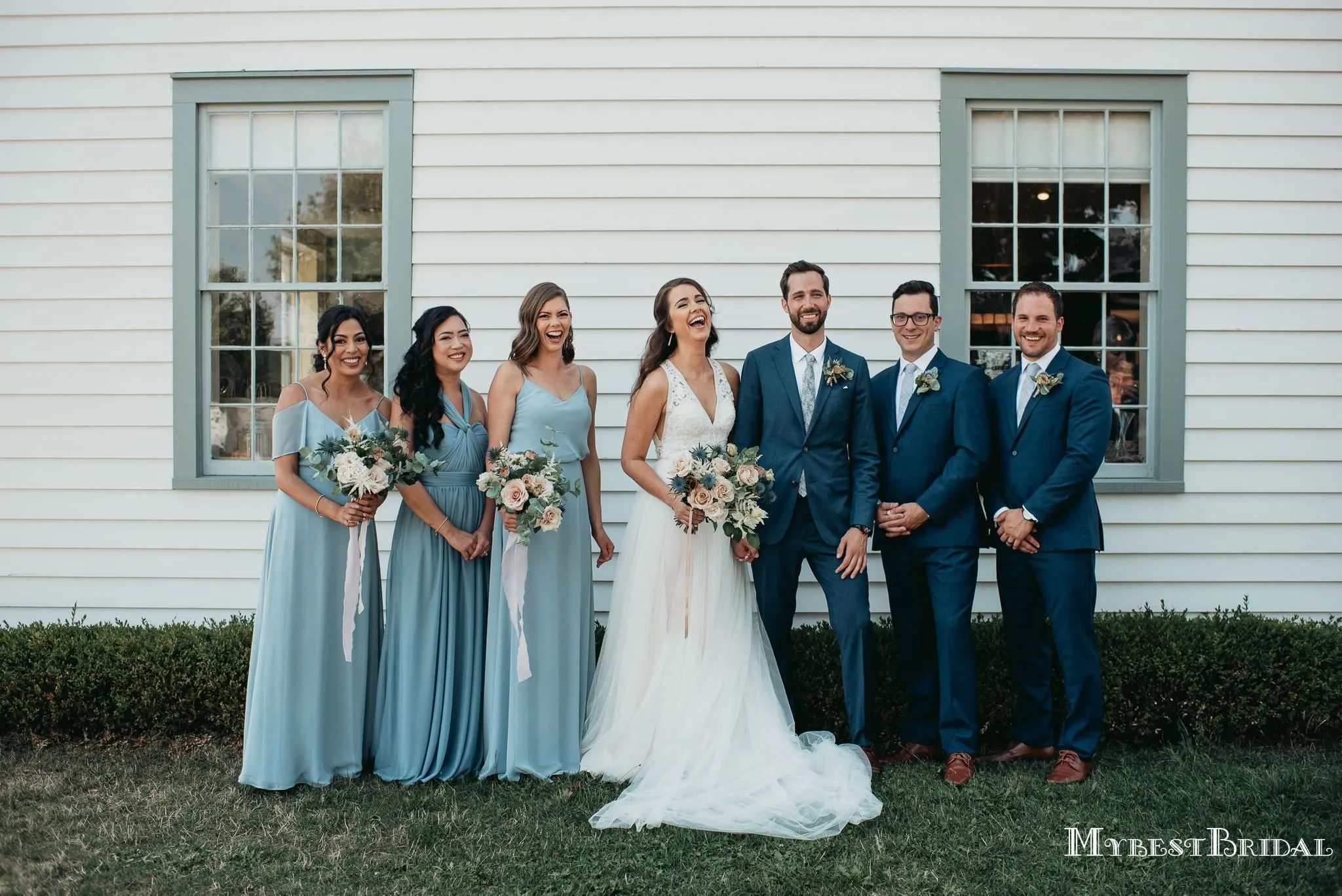 Mismatched Blue Chiffon A-line Long Cheap Bridesmaid Dresses, BDS0093
