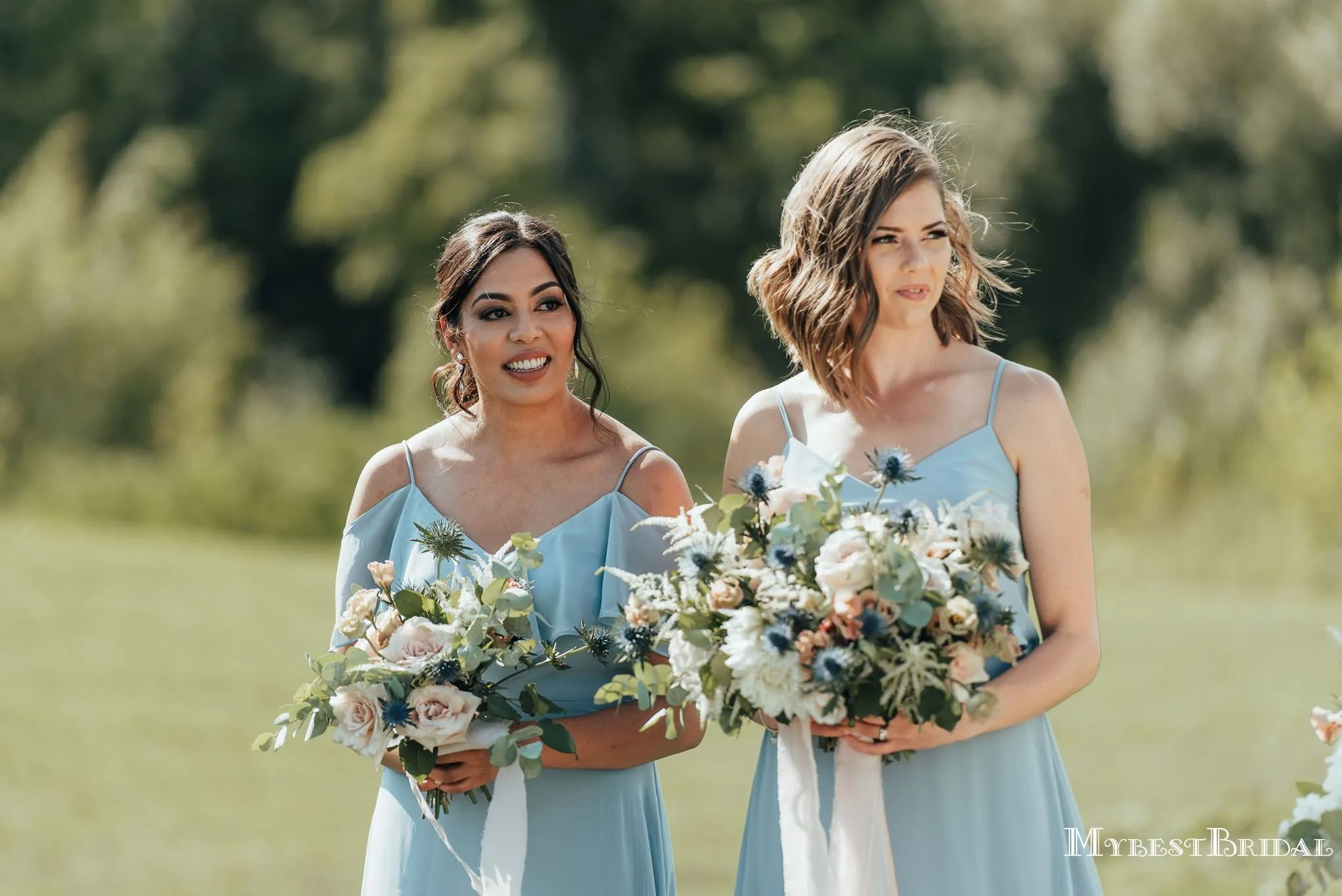 Mismatched Blue Chiffon A-line Long Cheap Bridesmaid Dresses, BDS0093