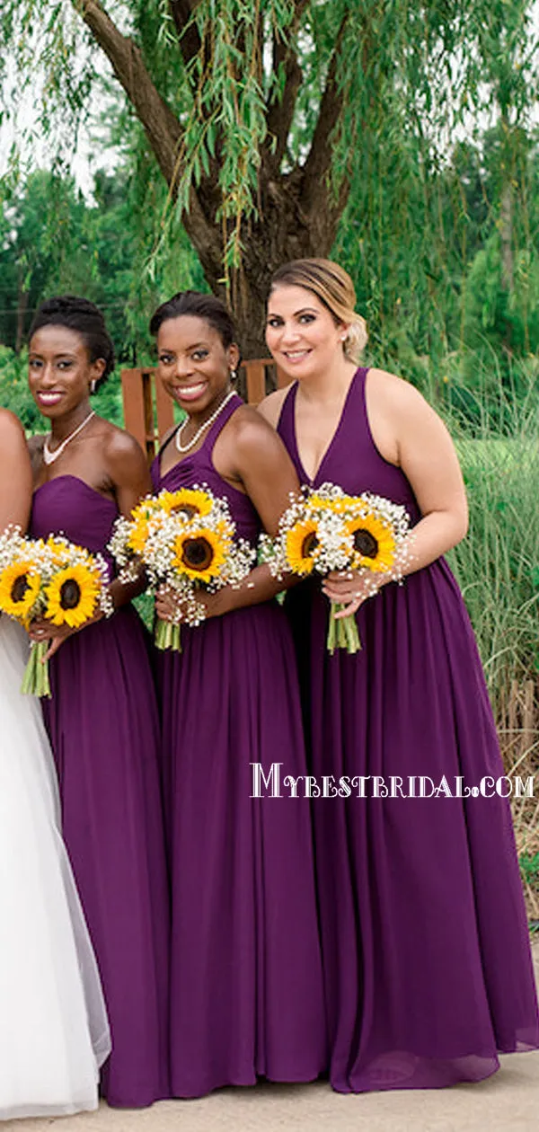 Mismatched Chiffon A-line Floor-length Long Bridesmaid Dresses, BDS0155