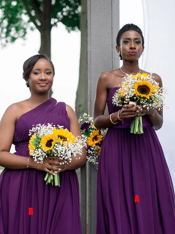 Mismatched Chiffon A-line Floor-length Long Bridesmaid Dresses, BDS0155