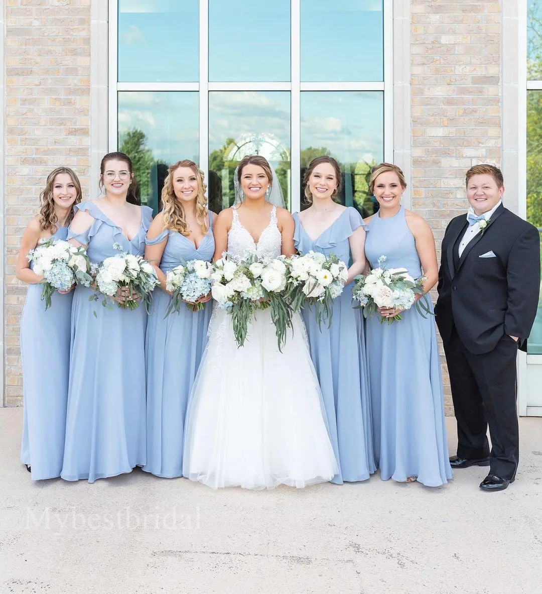 Mismatched V-neck Sleeveless A-line Bridesmaid Dressess, BDS0331