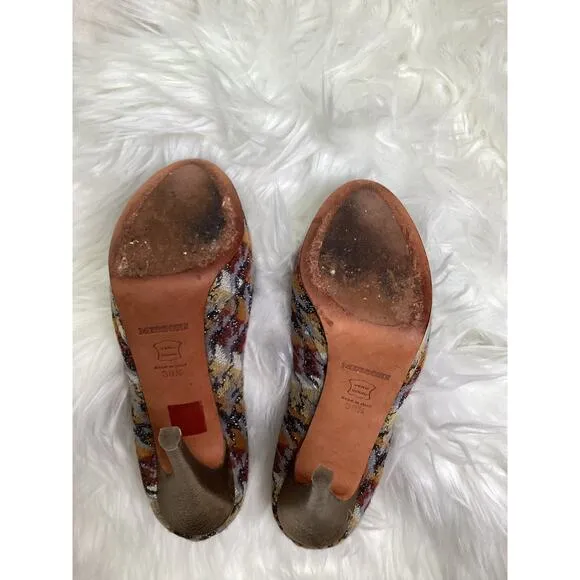 Missoni Earth Tone Signature Print Platform Stiletto Sexy Peep Toe Heels 8 38.5