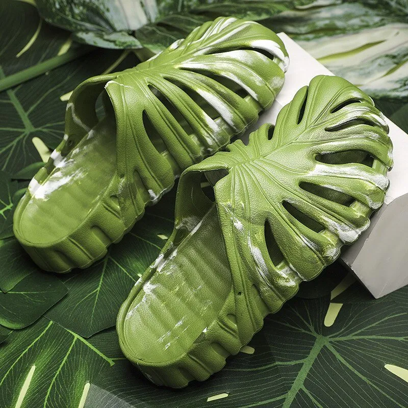 Monstera Unisex Summer Slides: Beach and Home Footwear