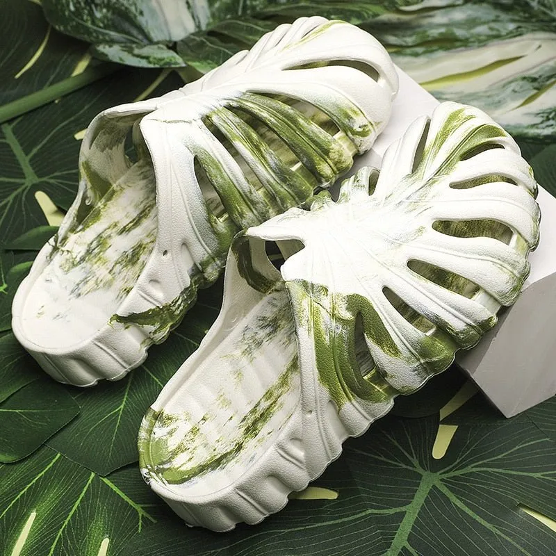 Monstera Unisex Summer Slides: Beach and Home Footwear