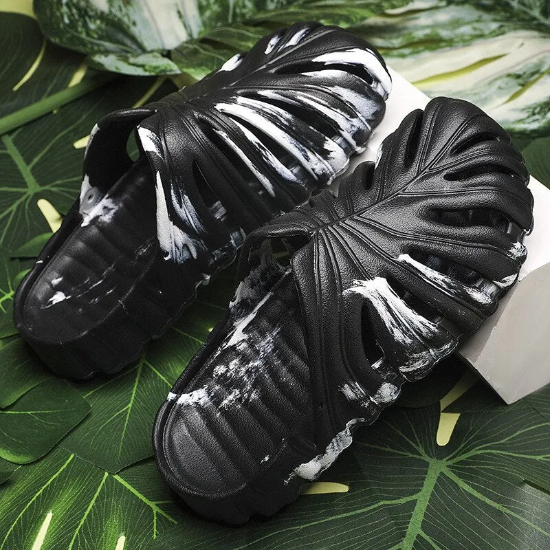 Monstera Unisex Summer Slides: Beach and Home Footwear
