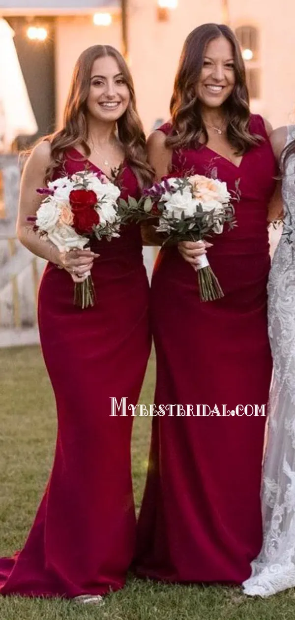 New Arrival V-neck Mermaid Long Cheap Bridesmaid Dresses, BDS0136