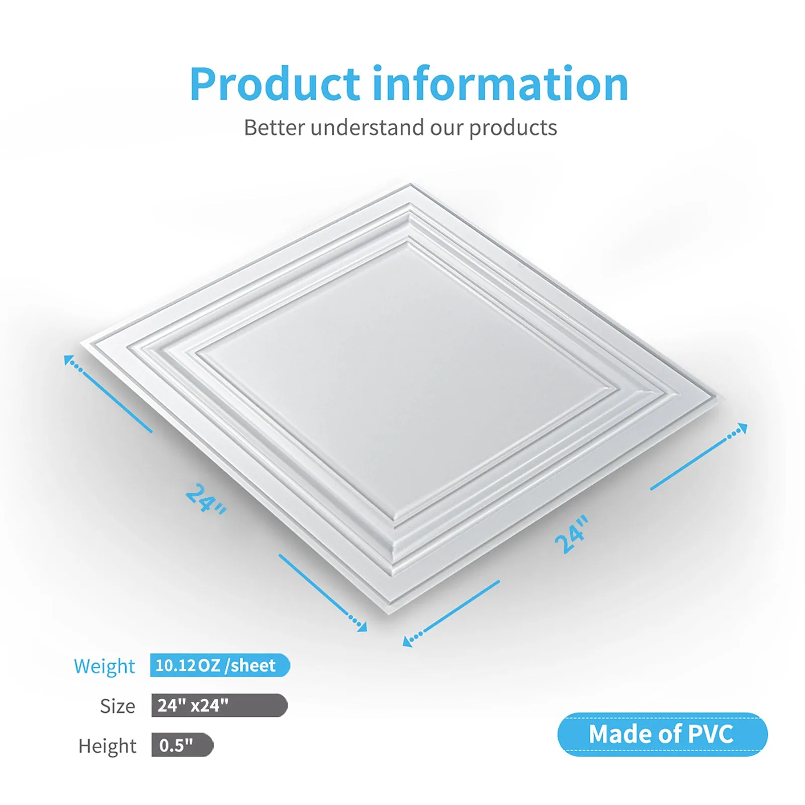 NEW Glue up or Drop In - Art3d PVC Ceiling Tiles, 2'x2' Plastic Sheet in White (12-Pack)! Retails $110/box , 4 boxes = $440