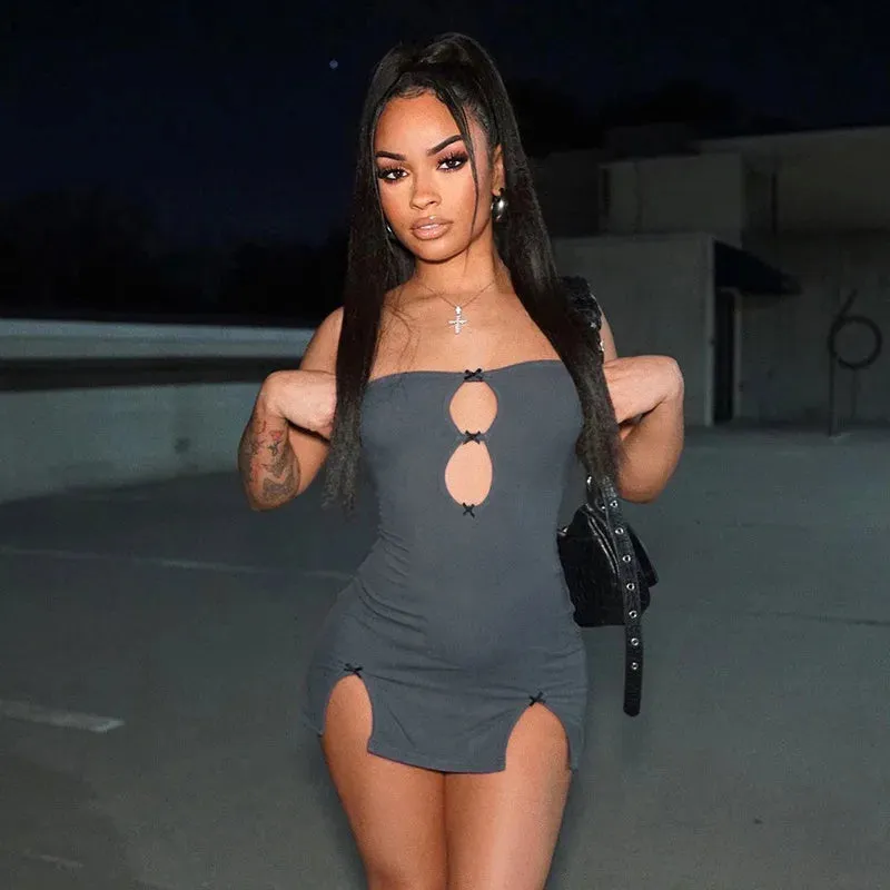 New Hollow Out Strapless Mini Dress for Women Nightclub Outfits Sexy Summer Dress