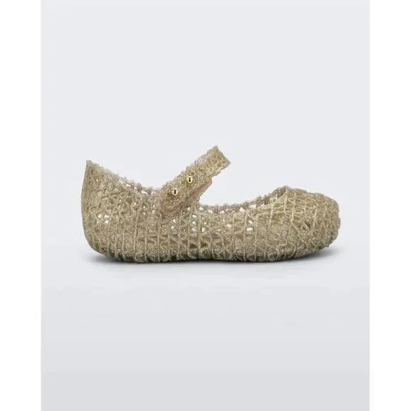 NEW MINI MELISSA girls' campana papel flats in gold glitter