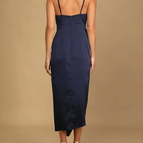NEW Navy Blue Satin Ruffled Dress - Elegant &amp; Flowy