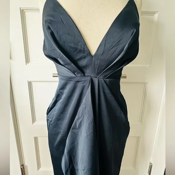 NEW Navy Blue Satin Ruffled Dress - Elegant &amp; Flowy