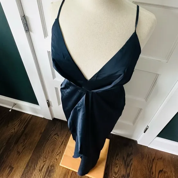 NEW Navy Blue Satin Ruffled Dress - Elegant &amp; Flowy