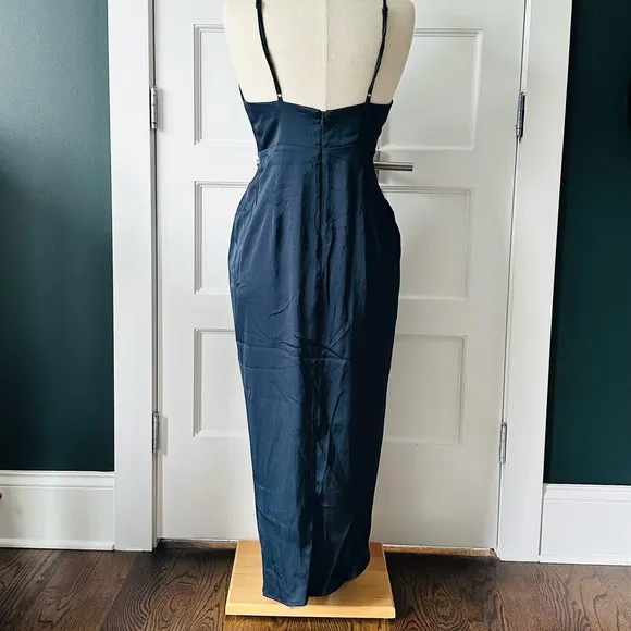 NEW Navy Blue Satin Ruffled Dress - Elegant &amp; Flowy