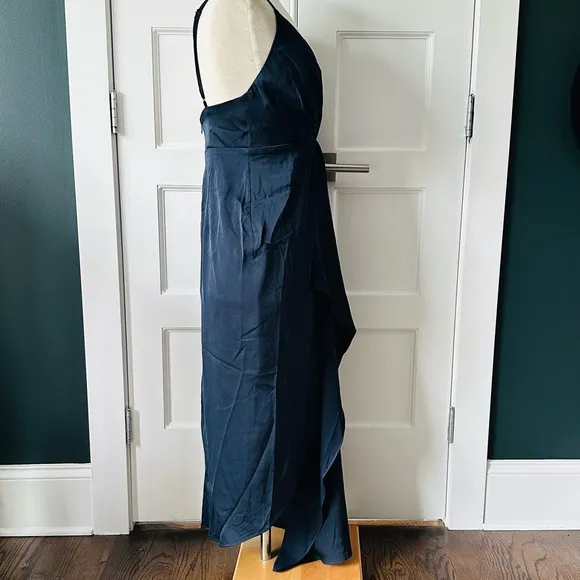 NEW Navy Blue Satin Ruffled Dress - Elegant &amp; Flowy