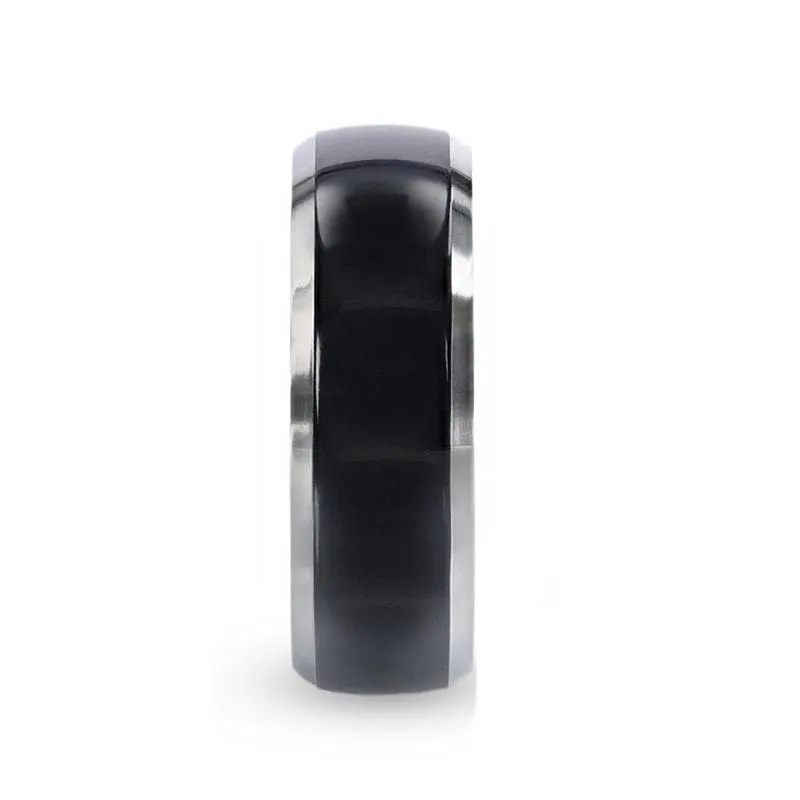 NEWARK Domed Black Titanium Men's Wedding Ring With Beveled Edges - 8mm