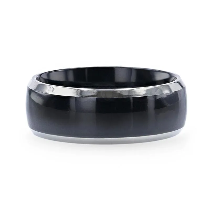 NEWARK Domed Black Titanium Men's Wedding Ring With Beveled Edges - 8mm