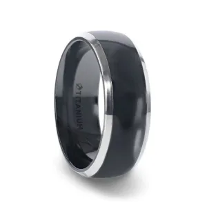 NEWARK Domed Black Titanium Men's Wedding Ring With Beveled Edges - 8mm
