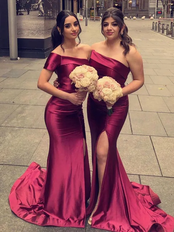 Newest One-shoulder Side Slit Mermaid Long Cheap Bridesmaid Dresses, BDS0138