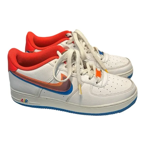 Nike Air Force 1 LV8 Offset 3D Swoosh White Sneakers Size Girls 6.5Y