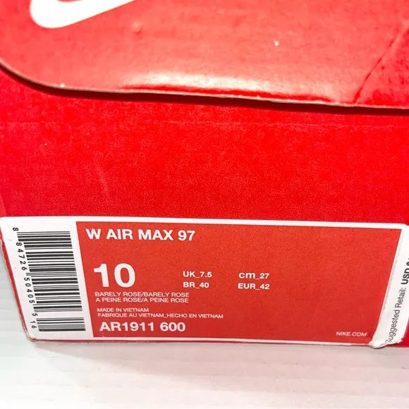 Nike Air Max 97 Sneakers Women’s  10 Light Pink AR1911-600 Streetwear Running