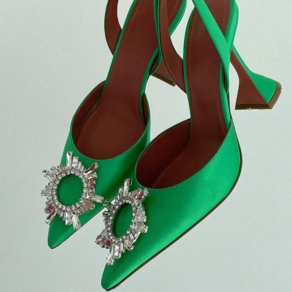 Obsessed Pointed Toe Crystal Brooch Heels