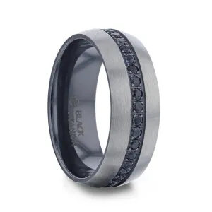 OXNARD Domed Titanium Men's Wedding Band W/ Multiple Black Sapphires 8mm