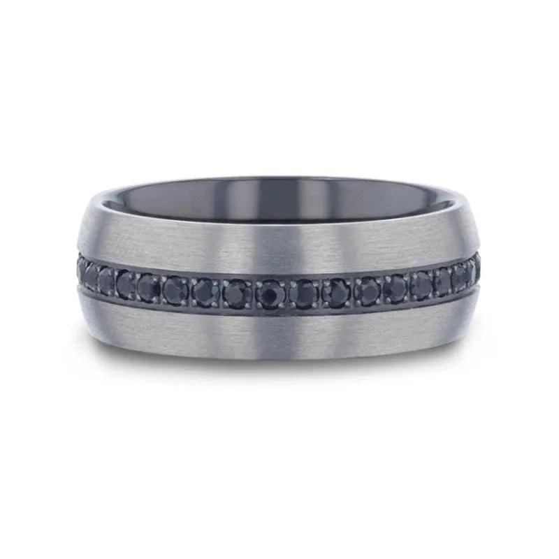 OXNARD Domed Titanium Men's Wedding Band W/ Multiple Black Sapphires 8mm