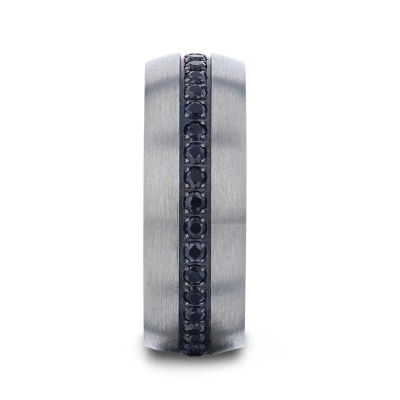 OXNARD Domed Titanium Men's Wedding Band W/ Multiple Black Sapphires 8mm