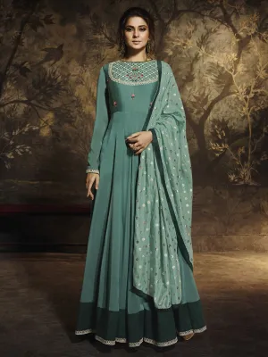 Peacock Green Zari Embroidered Party Wear Anarkali Suit