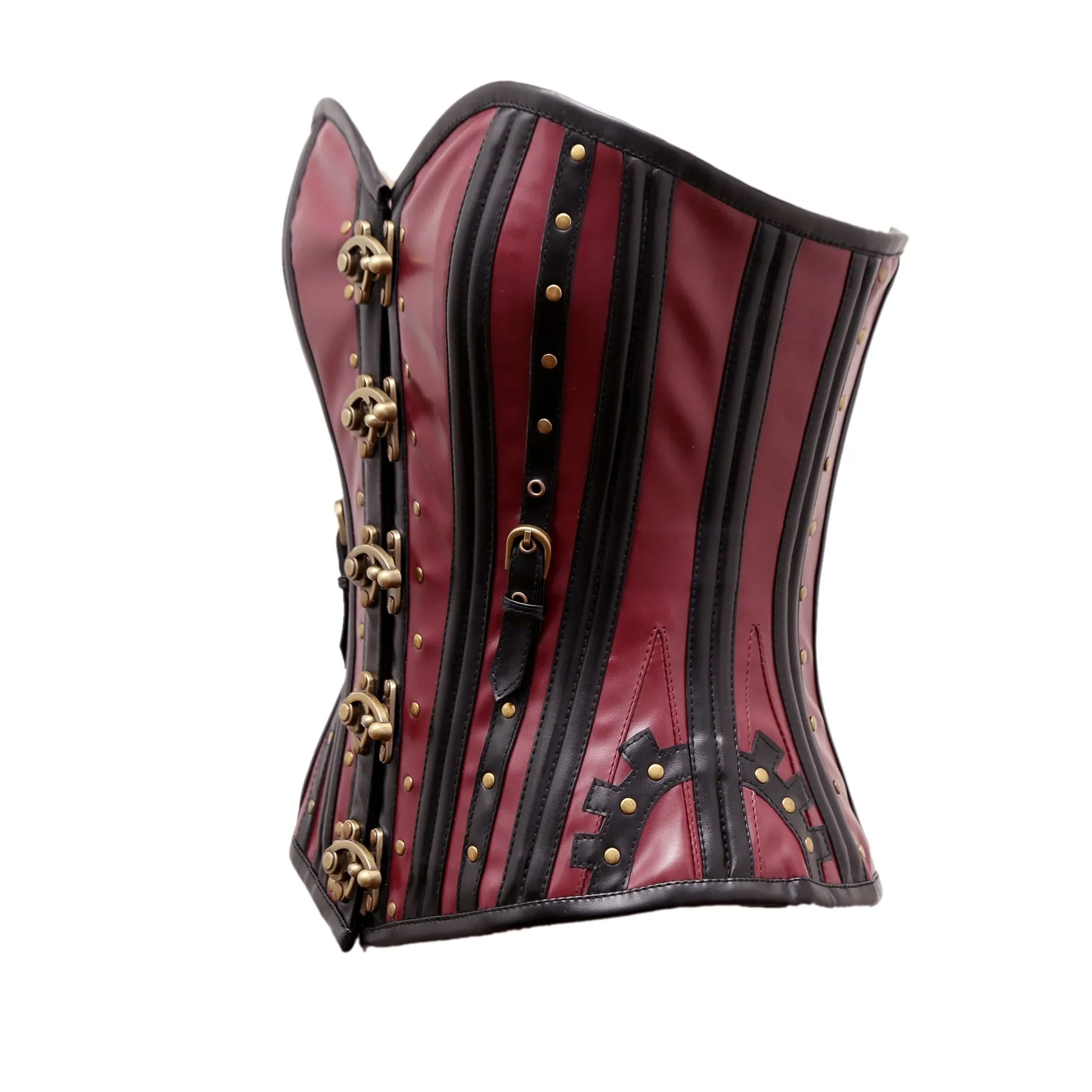 Peane Steampunk Overbust Corset In Cherry & Black
