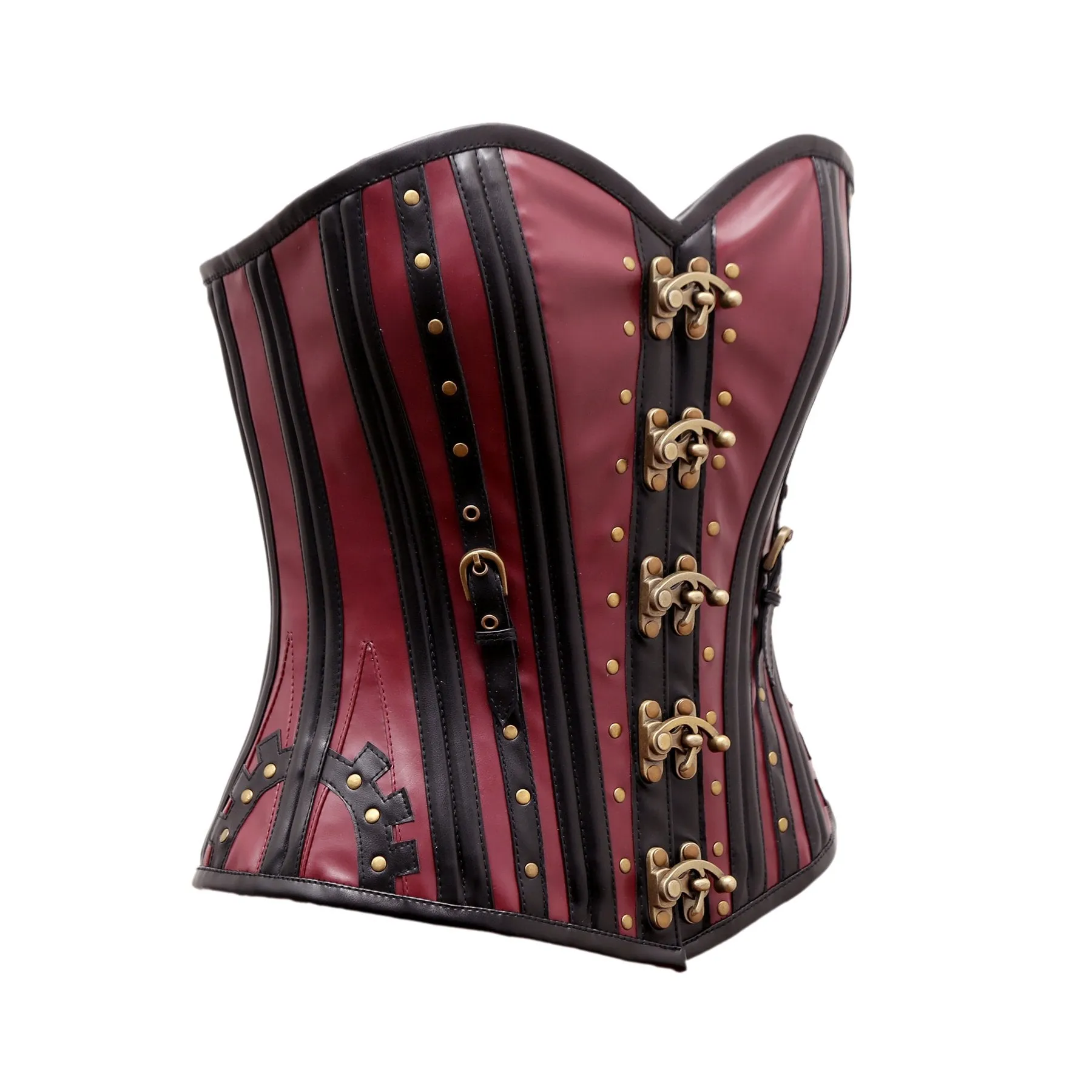 Peane Steampunk Overbust Corset In Cherry & Black