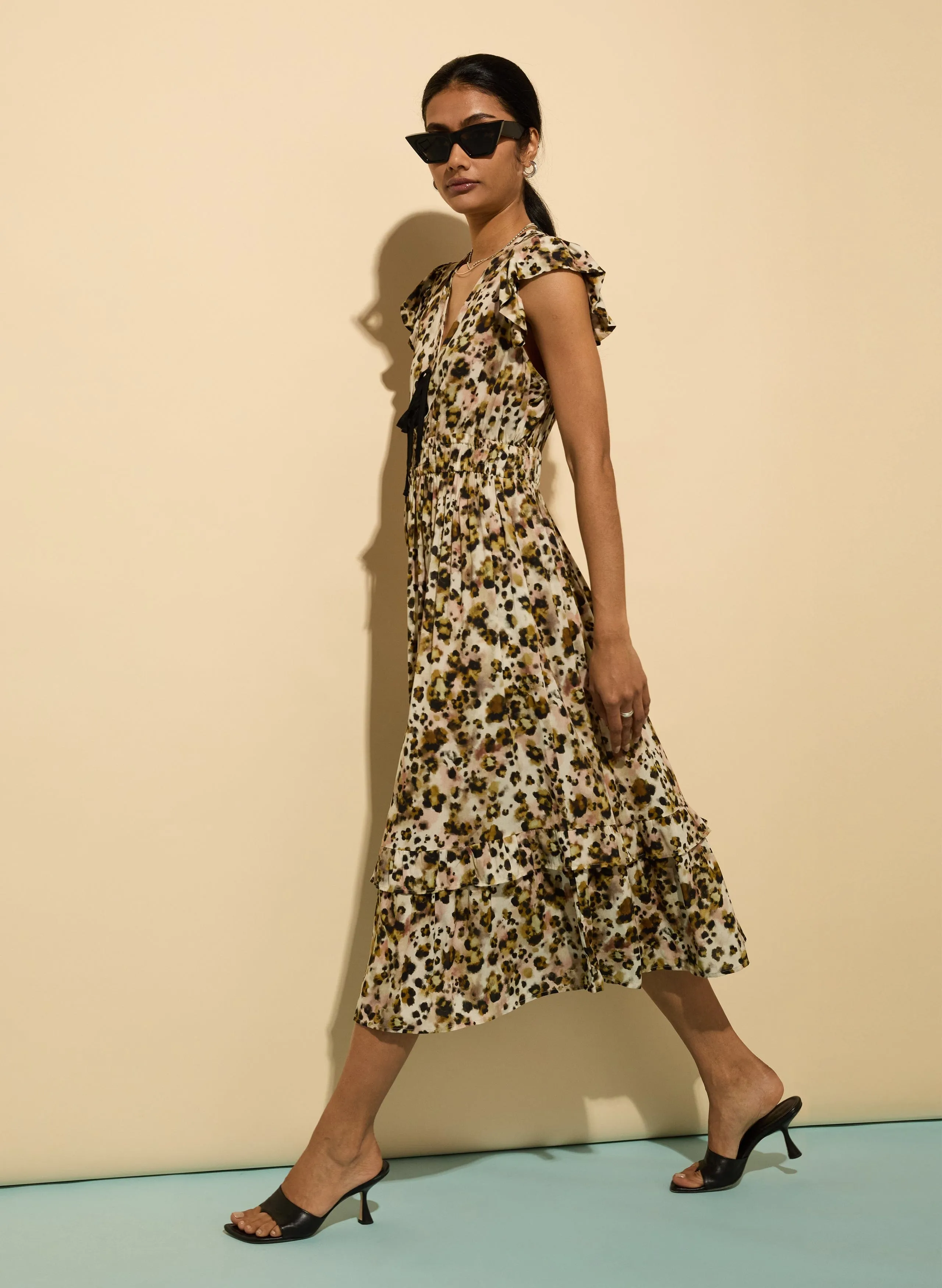 Philippine LENZING™ ECOVERO™ Printed Tie Detail Dress | Brown Cheetah