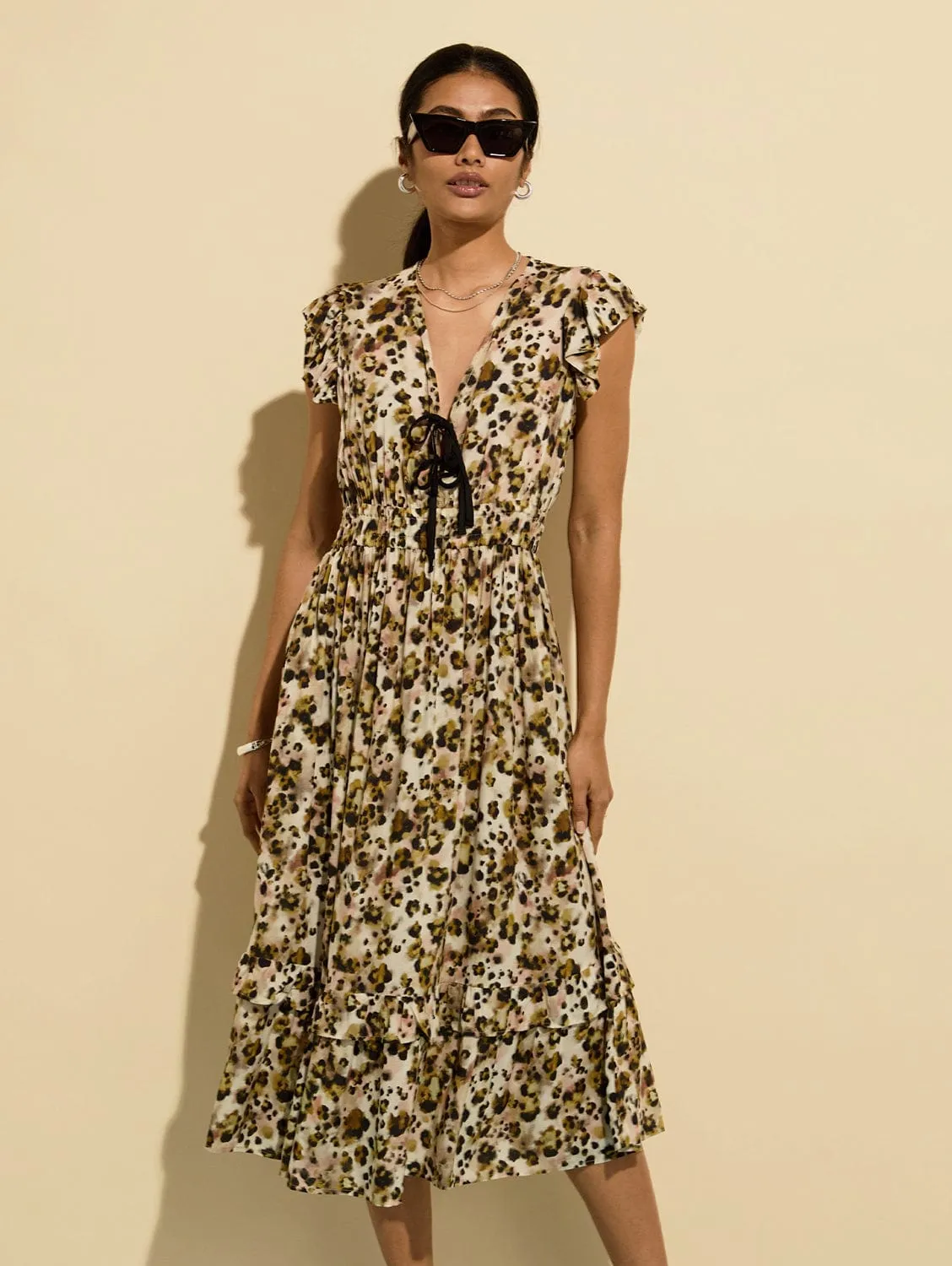 Philippine LENZING™ ECOVERO™ Printed Tie Detail Dress | Brown Cheetah