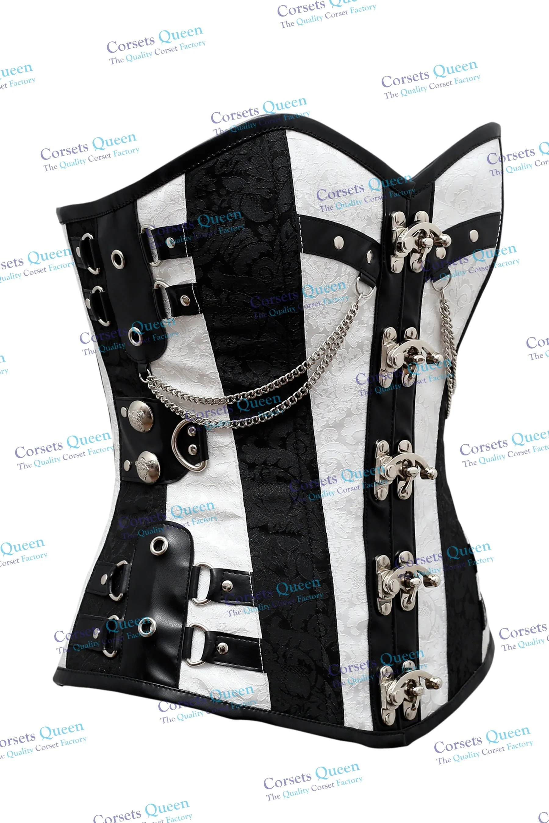 Phoden White & Black Longline Overbust Corset
