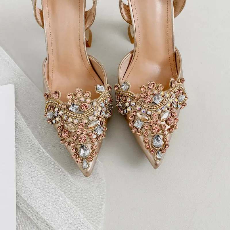 Pointed Rhinestone Wine Glass Heel Sandals